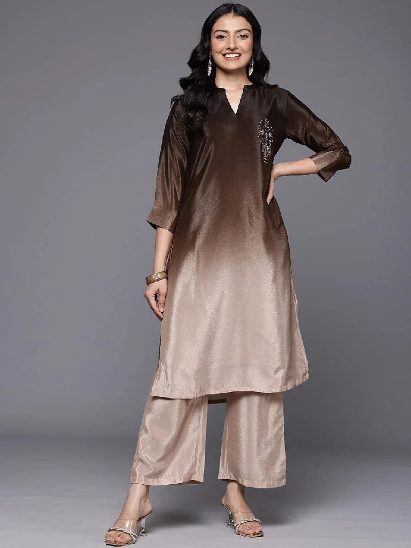 Women's Brown Festive Printed Kurta Set
