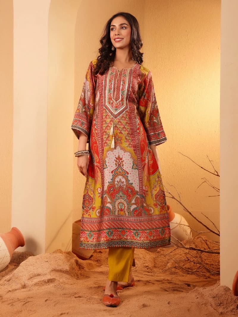Women's Yellow Festive Printed Kurta Set