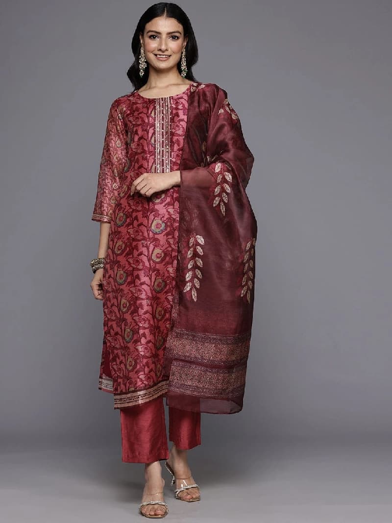 Women's Red Festive Printed Kurta Set