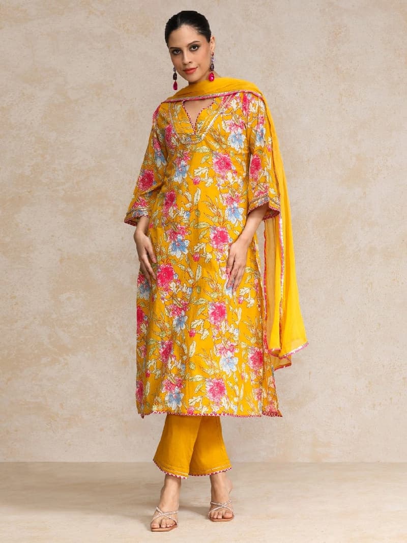 Women's Yellow Festive Printed Kurta Set