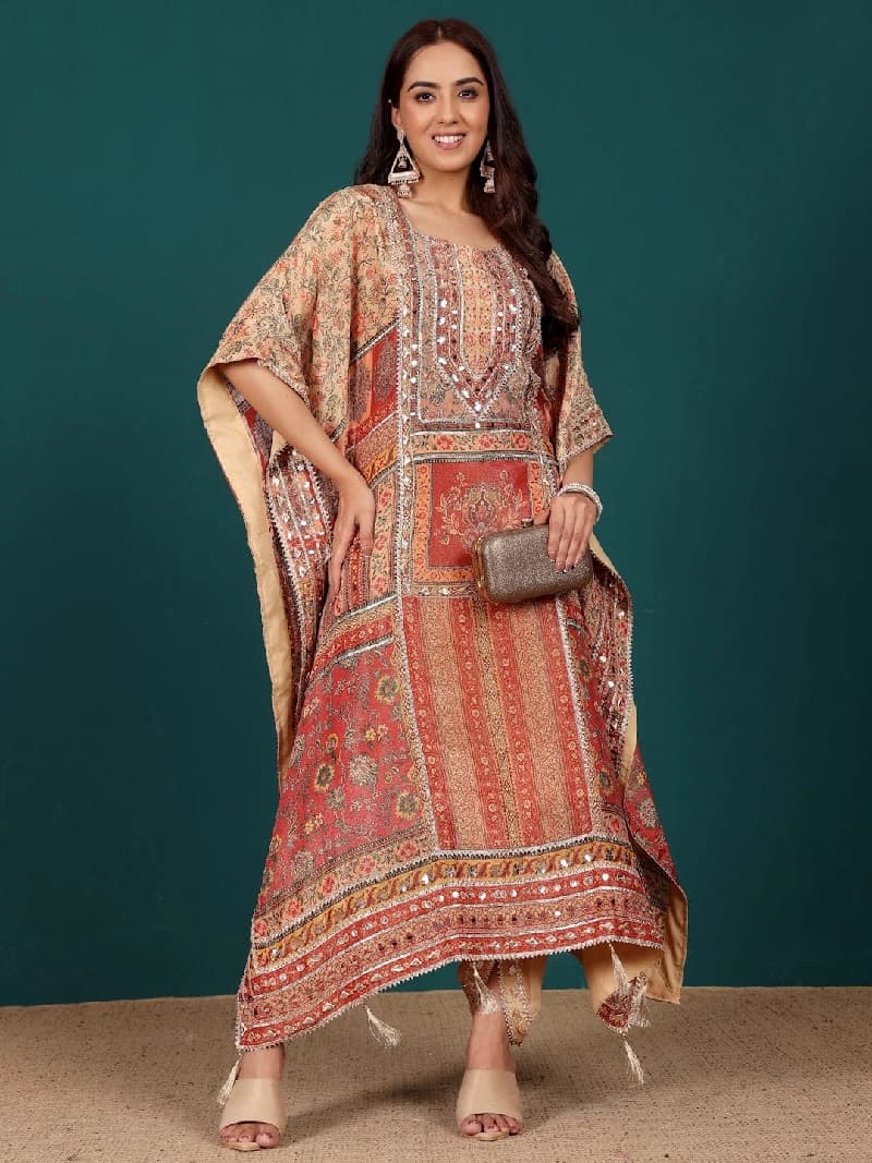 Women's Brown Festive Printed Kurta Set