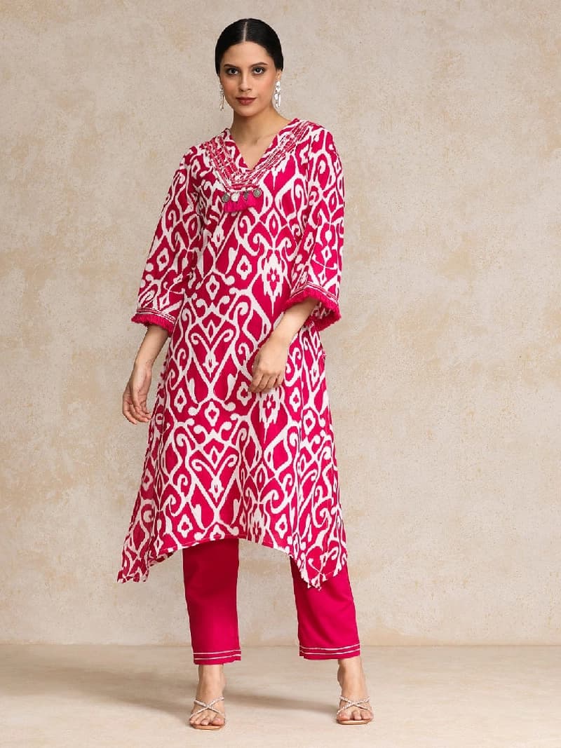 Women's Red Festive Printed Kurta Set