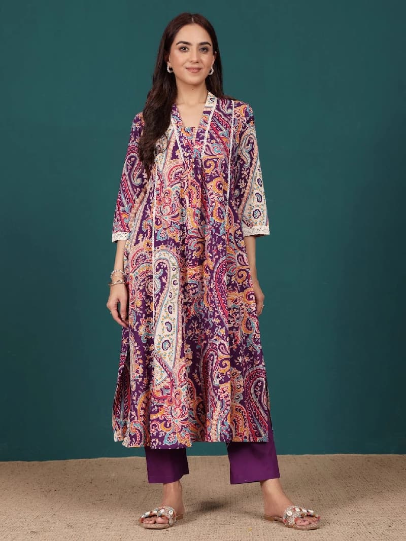 Women's Purple Festive Printed Kurta Set
