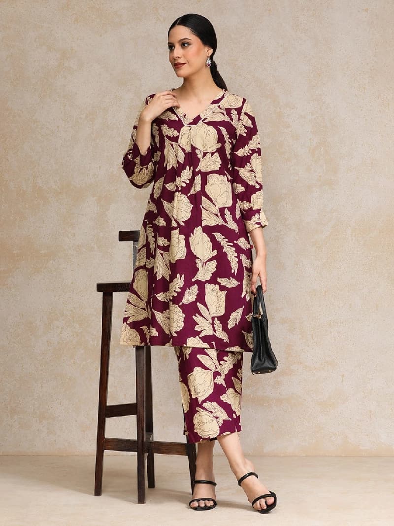 Women's Red Festive Printed Kurta Set