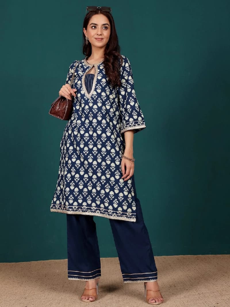 Women's Blue Festive Printed Kurta Set