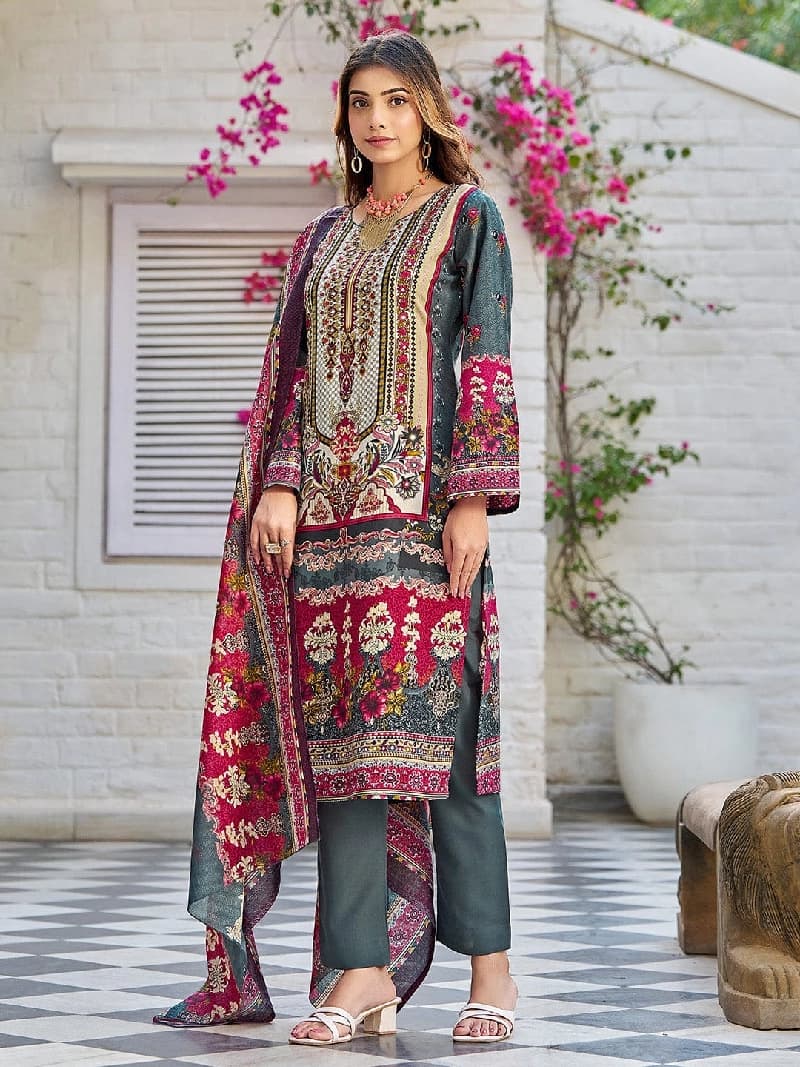 Women's Grey Festive Printed Kurta Set