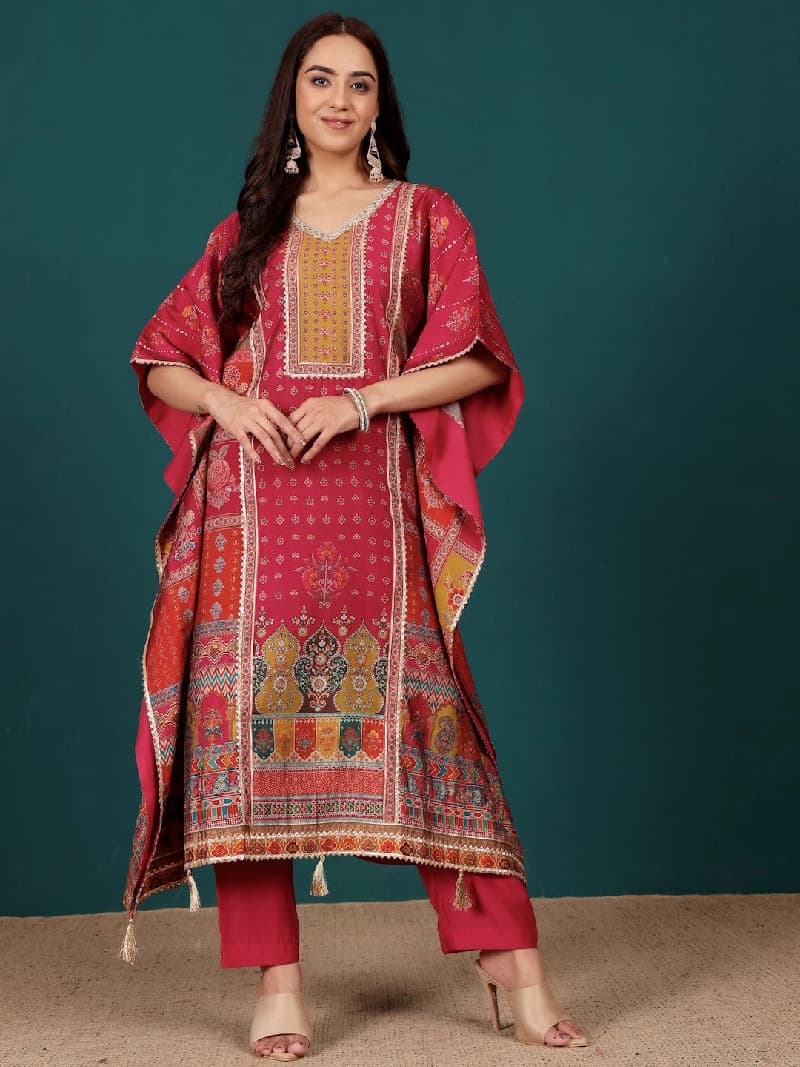 Women's Red Festive Printed Kurta Set
