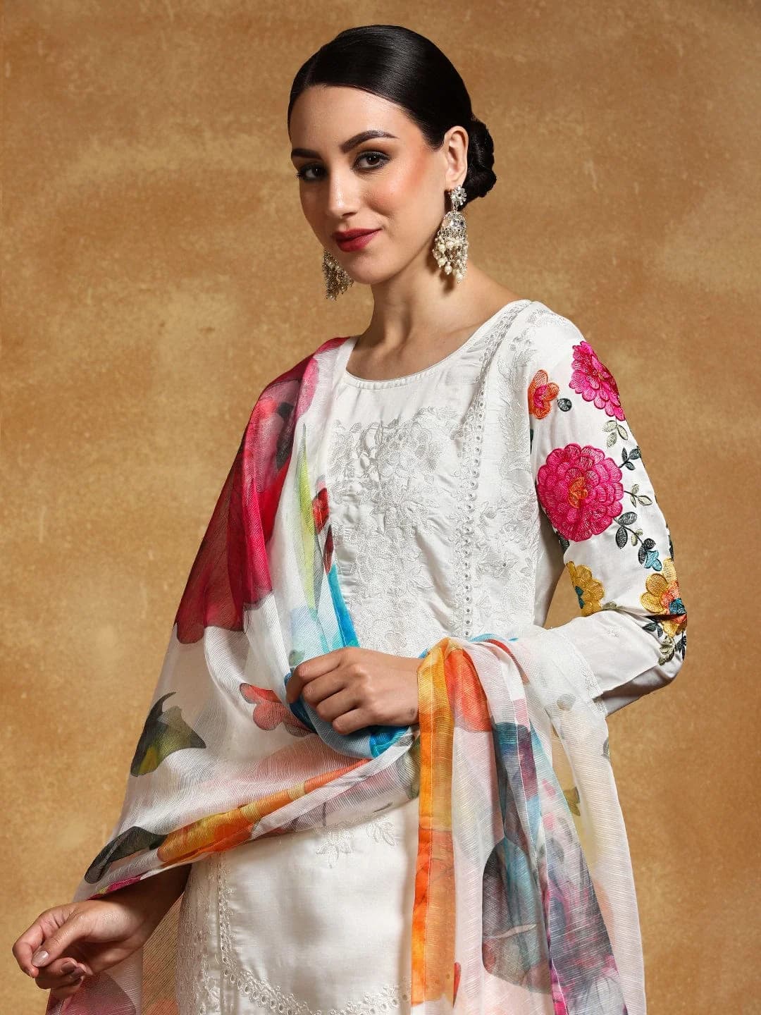 Women's White Festive Printed Kurta Set