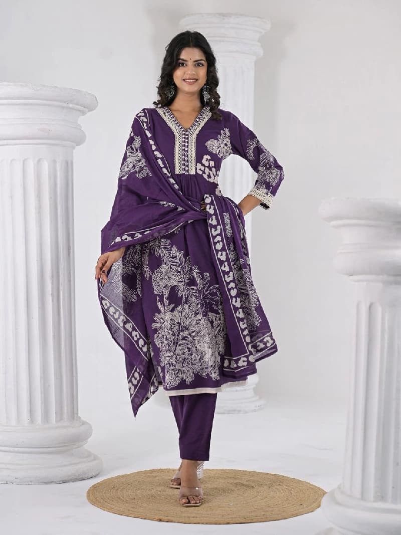 Women's Purple Festive Printed Kurta Set