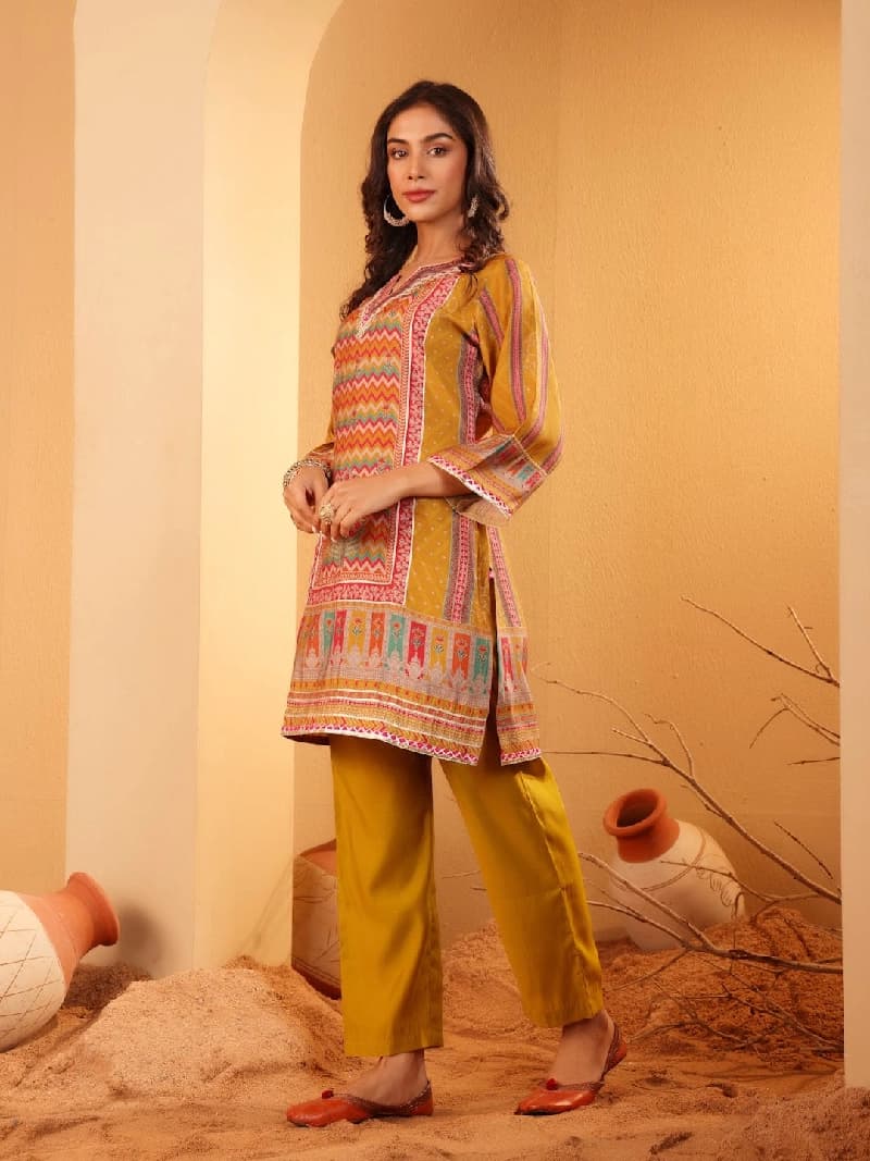 Women's Yellow Festive Printed Kurta Set