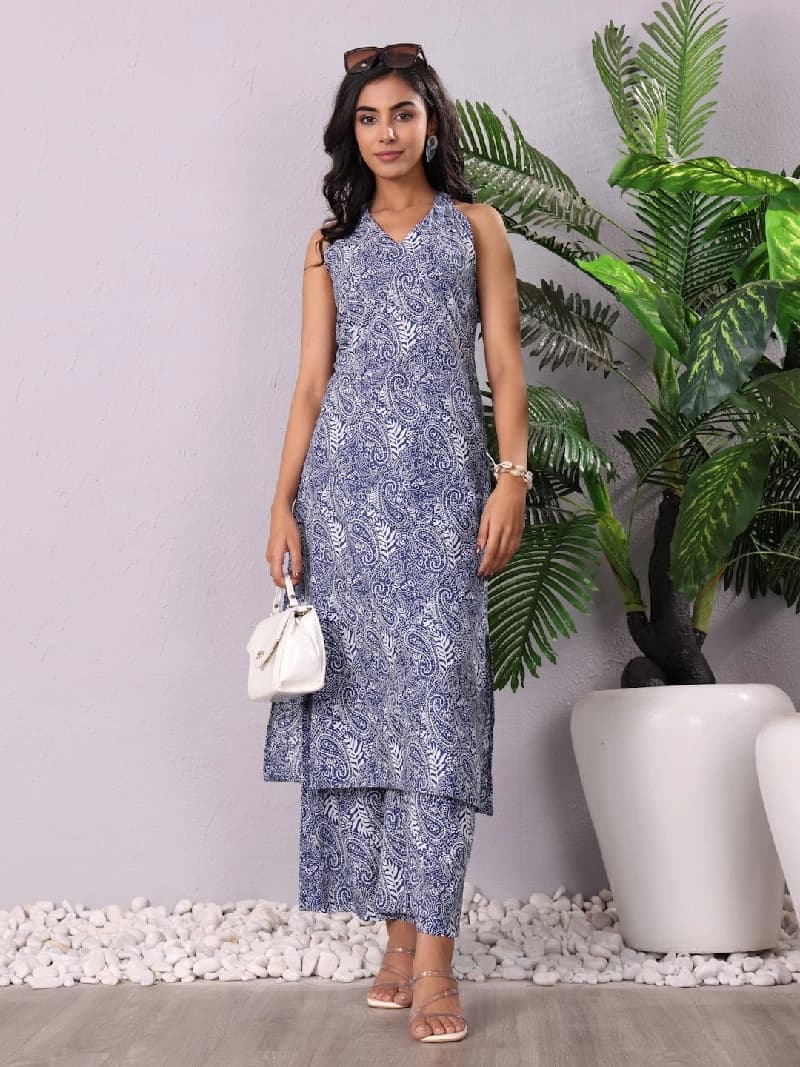 Women's Blue Festive Printed Kurta Set