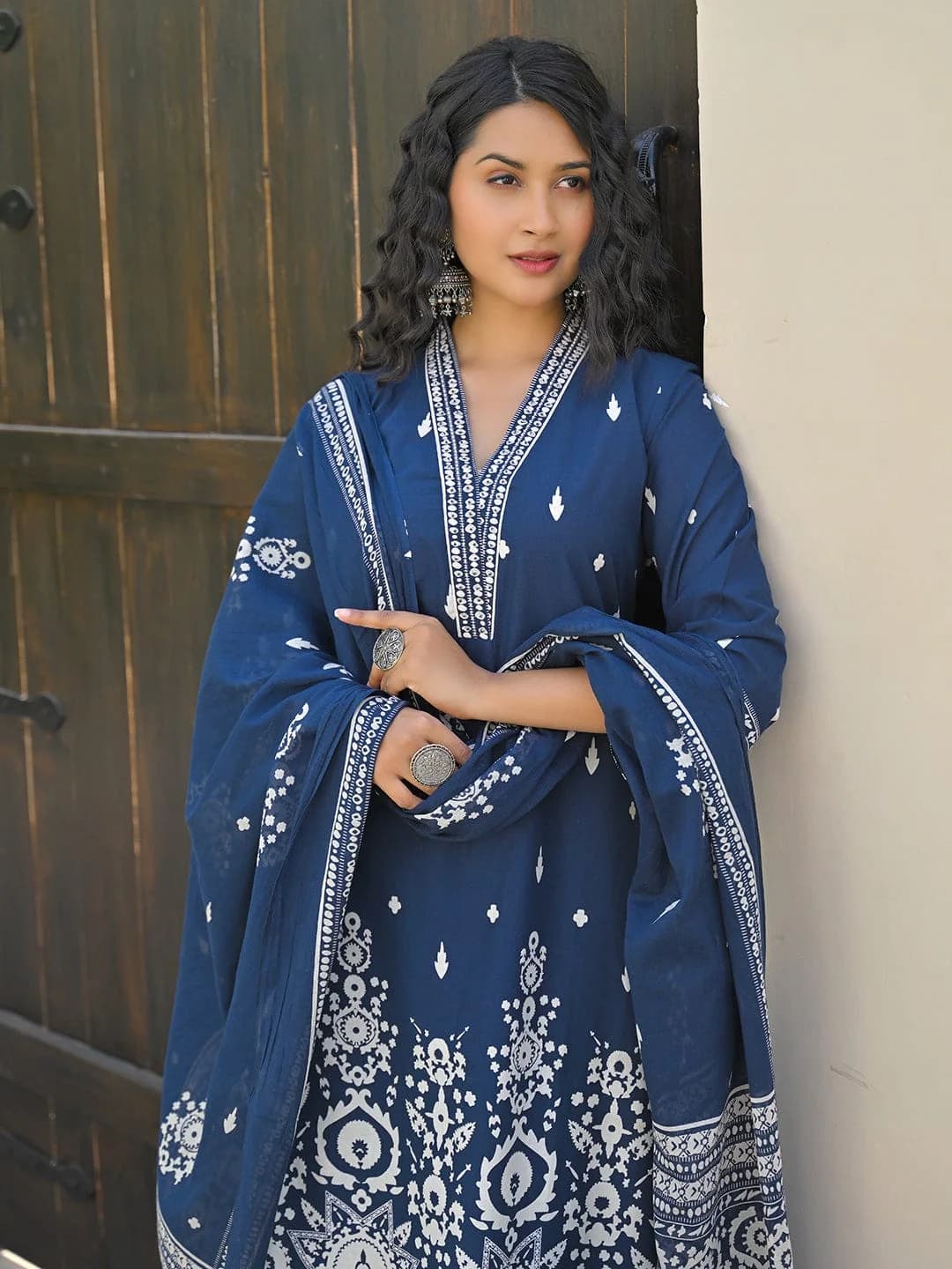 Women's Blue Festive Printed Kurta Set