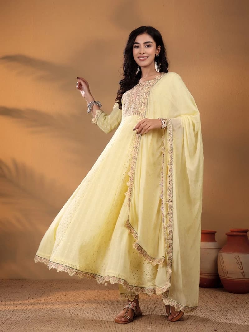 Women's Yellow Festive Printed Kurta Set