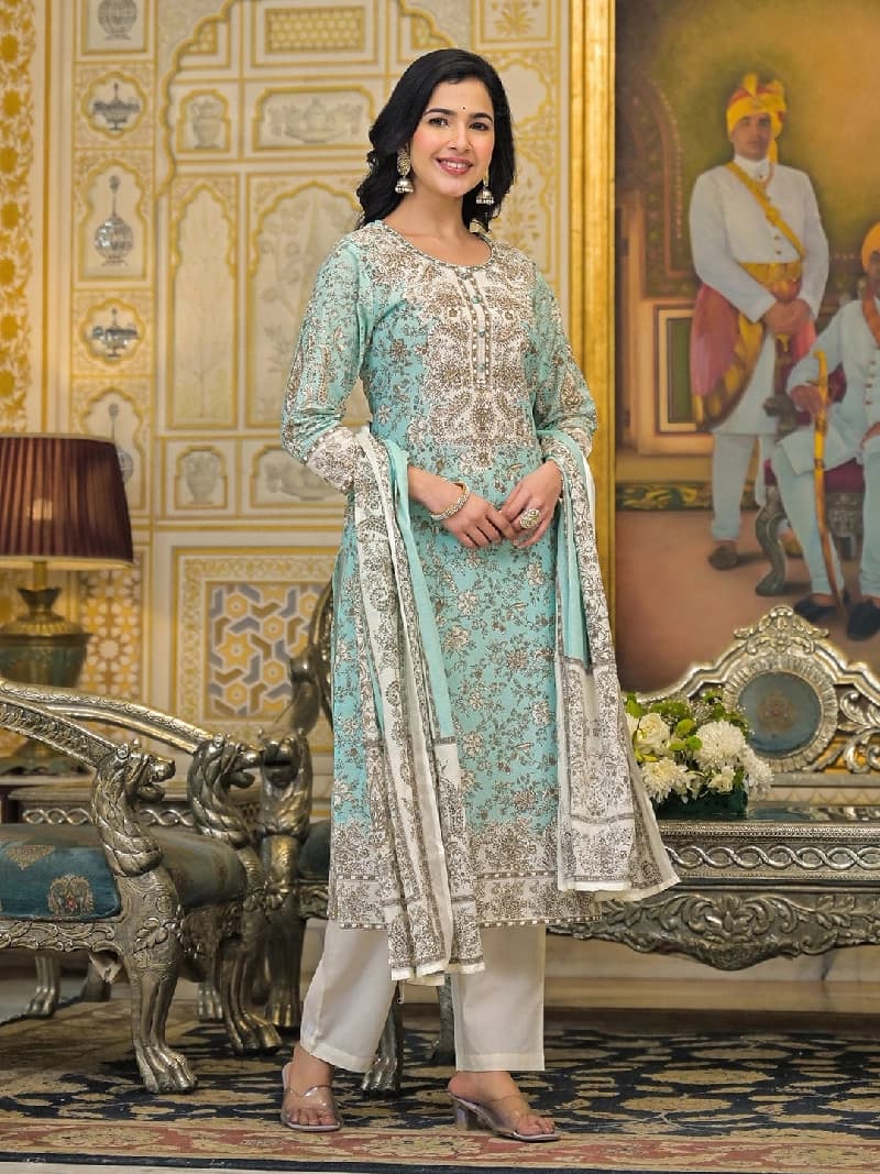 Women's Green Festive Printed Kurta Set