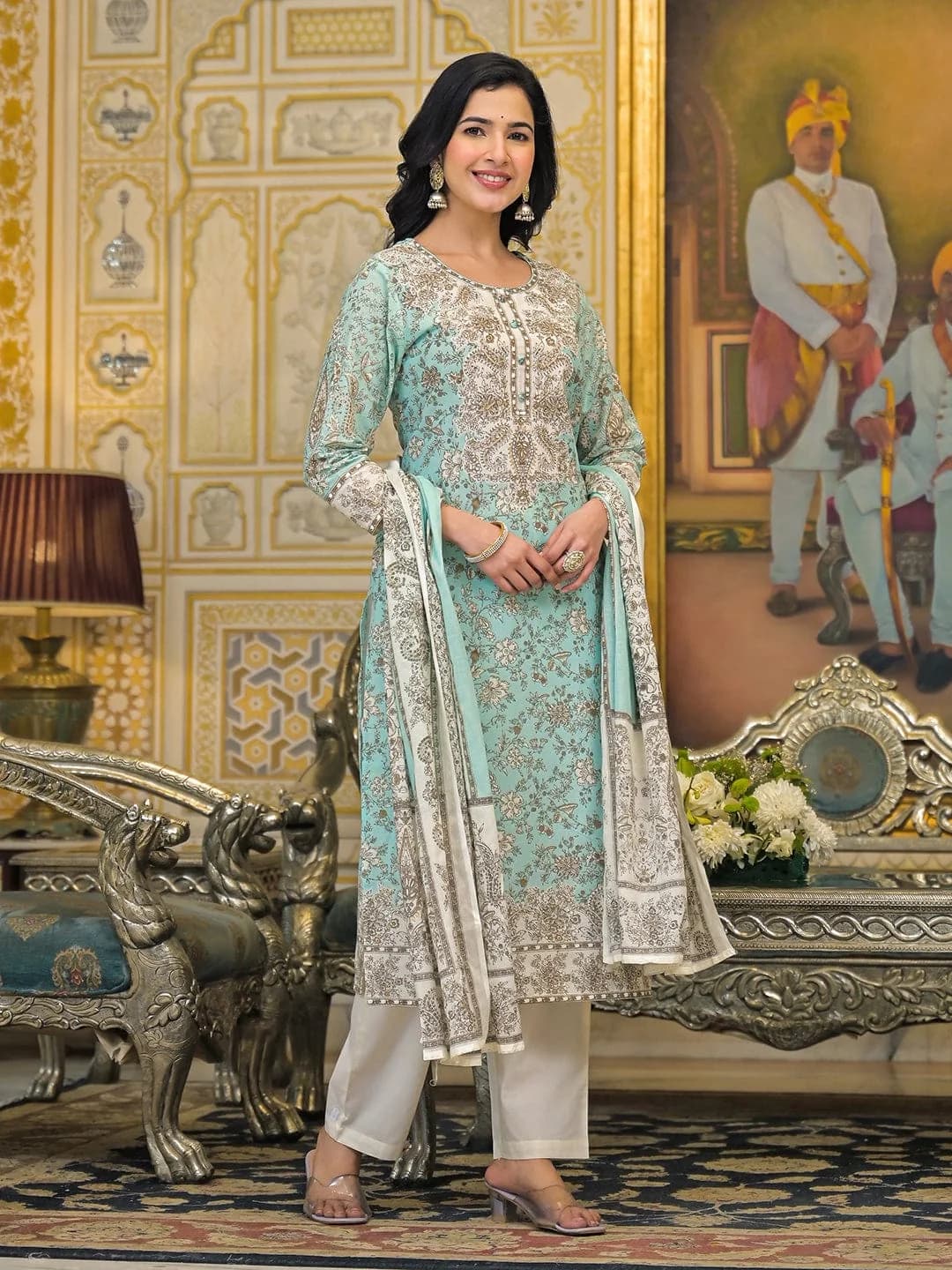 Women's Green Festive Printed Kurta Set