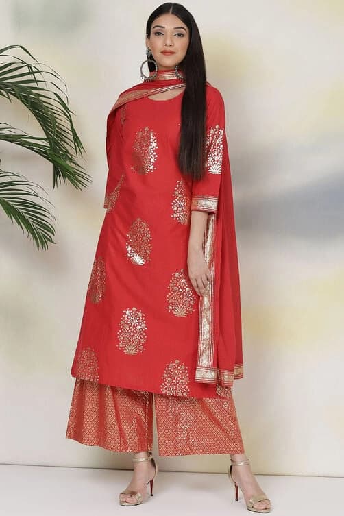 Women's Red Festive Kurta Set