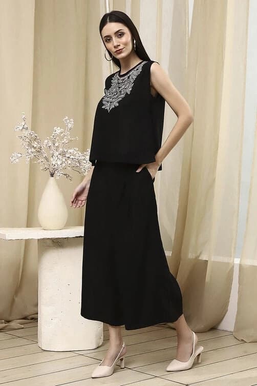 Women's Black Festive Solid Co-ords Set