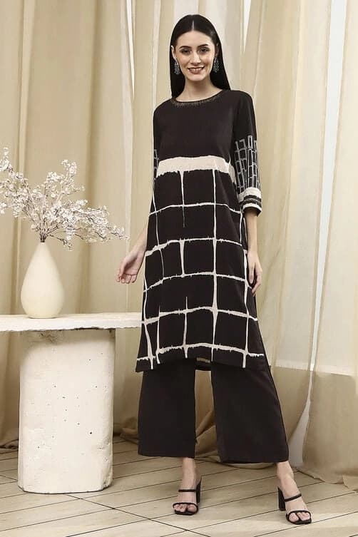 Women's Brown Festive Printed Kurta Set