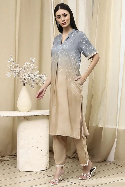 Women's Grey Festive Printed Co-ords Set