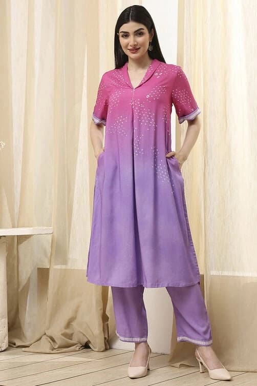 Women's Purple Festive Printed Co-ords Set