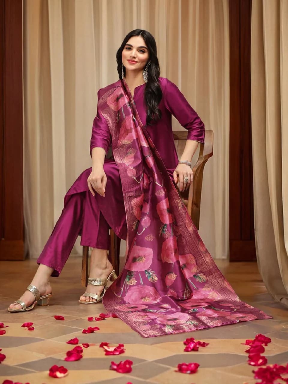 Women's Pink Casual Kurta Set