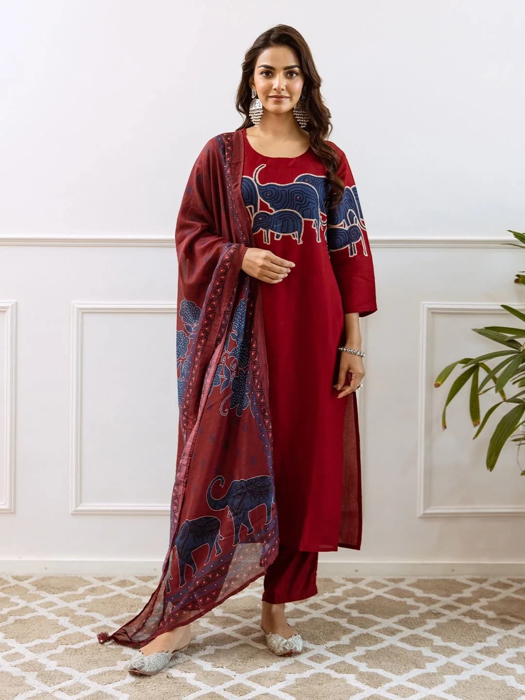 Women's Red Casual Kurta Set