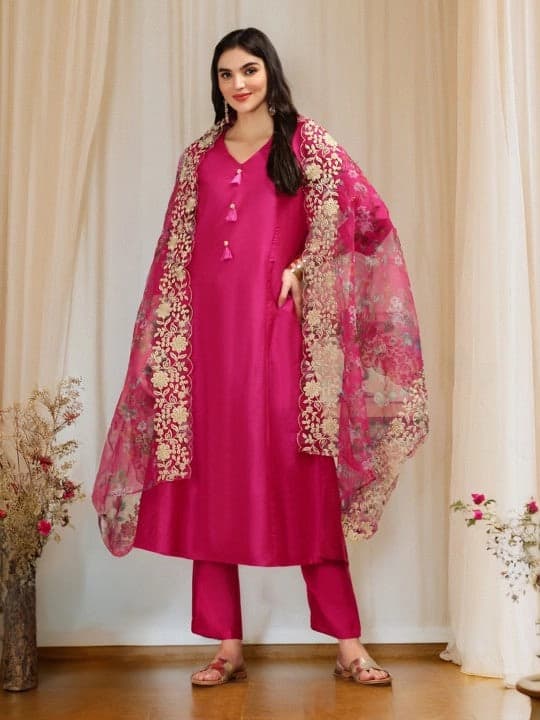 Women's Pink Casual Kurta Set