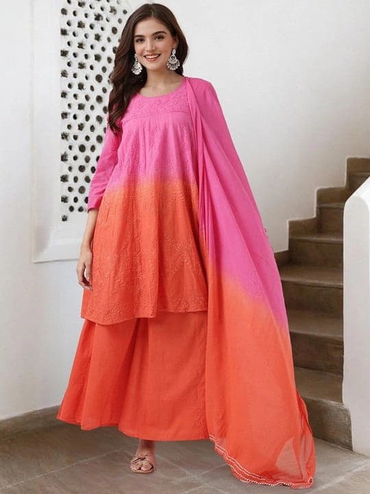 Women's Orange Casual Kurta Set