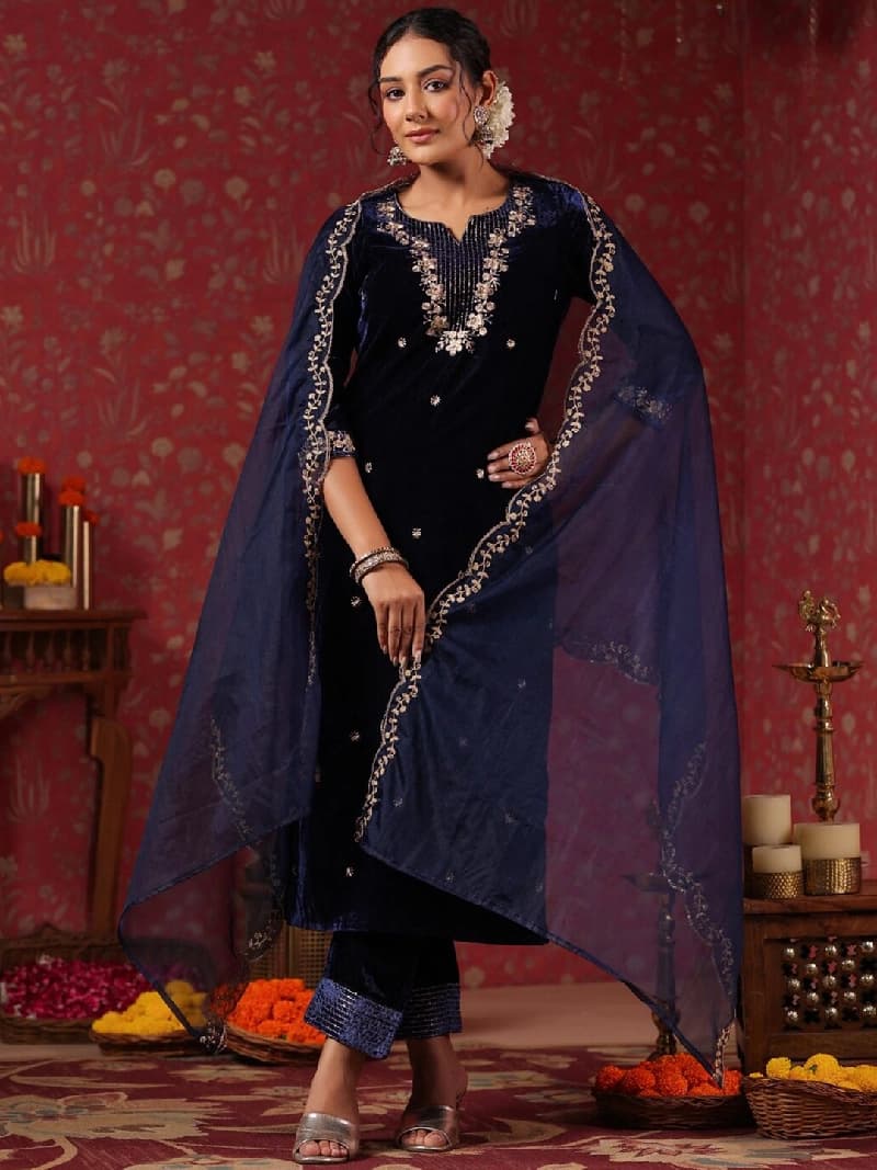 Women's Blue Casual Kurta Set