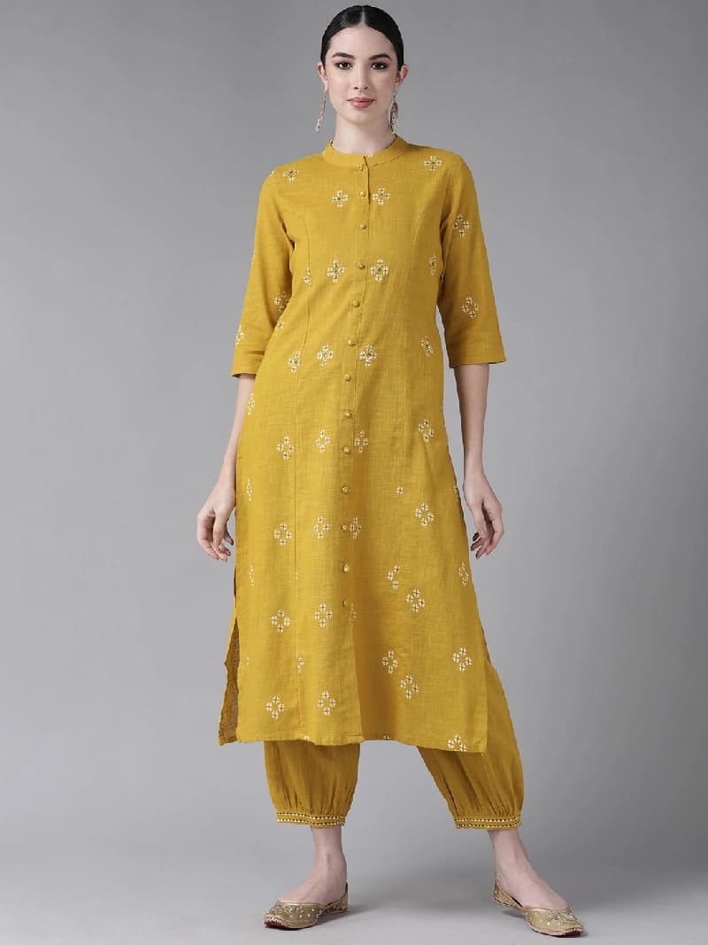 Women's Yellow Casual Kurta Set