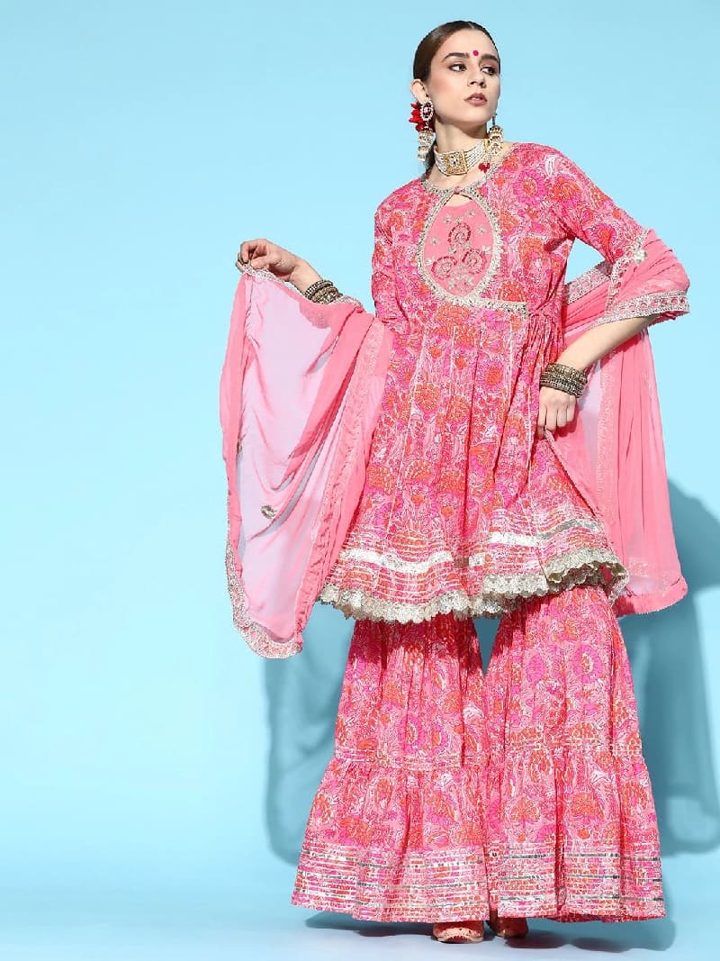 Women's Pink Casual Kurta Set