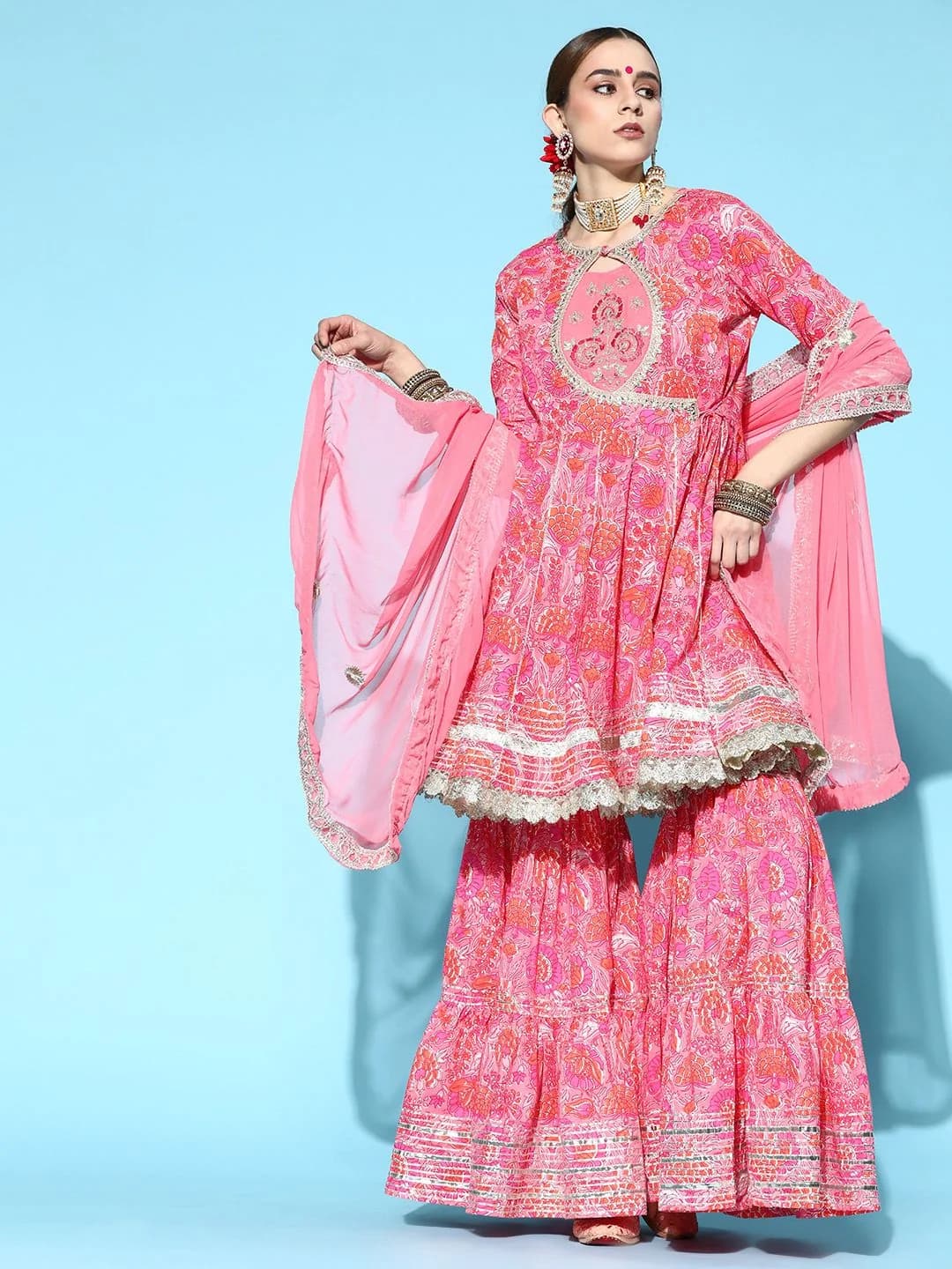 Women's Pink Casual Kurta Set