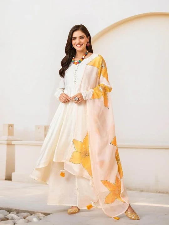 Women's White Casual Kurta Set