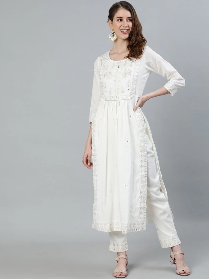 Women's White Casual Kurta Set