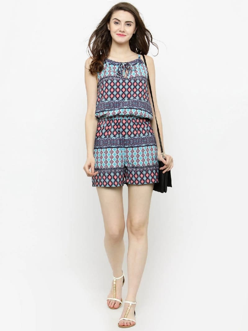 Women's Blue Casual Striped Jumpsuit