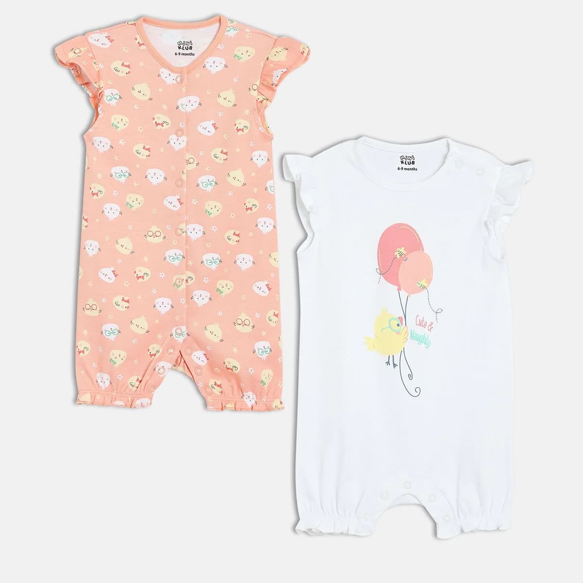 Girls Multicolor Casual Regular Fit Printed Sleeveless Rompers - Set of 2