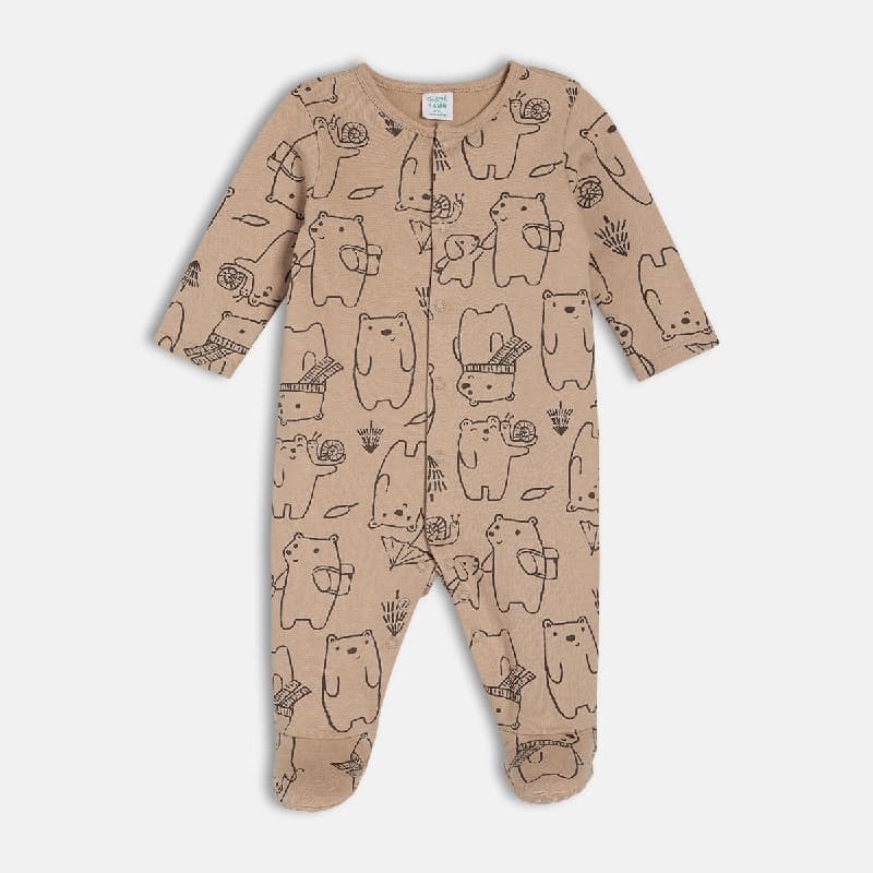 Boys Beige Casual Regular Fit Printed Sleep Suit