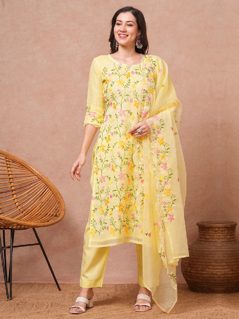 Women's Yellow Festive Printed Kurta Set
