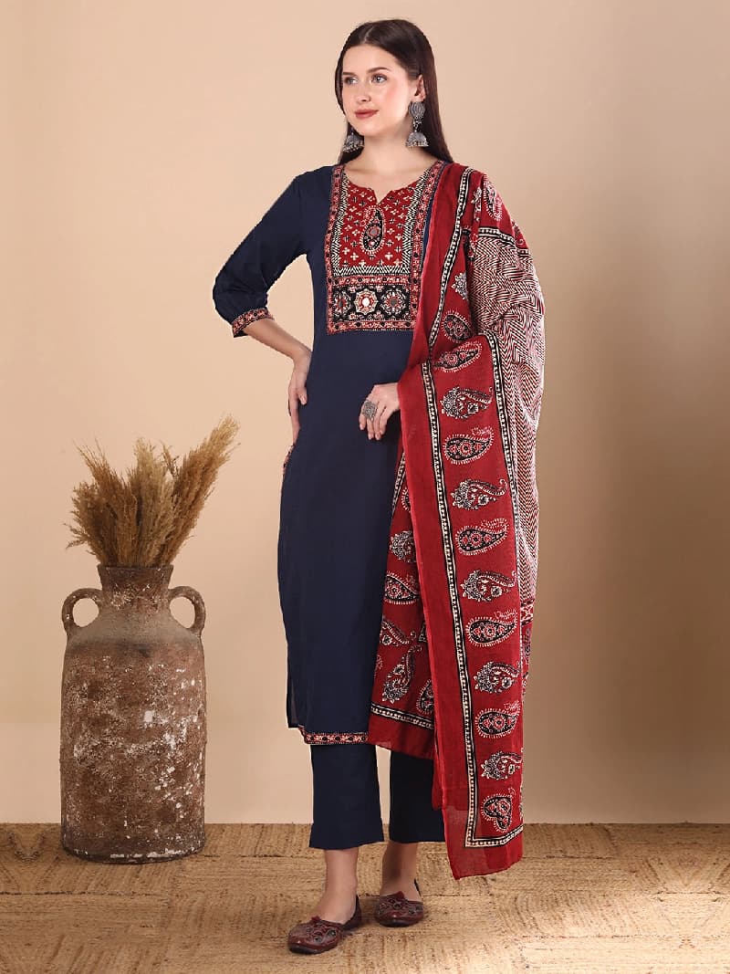 Women's Blue Festive Printed Kurta Set