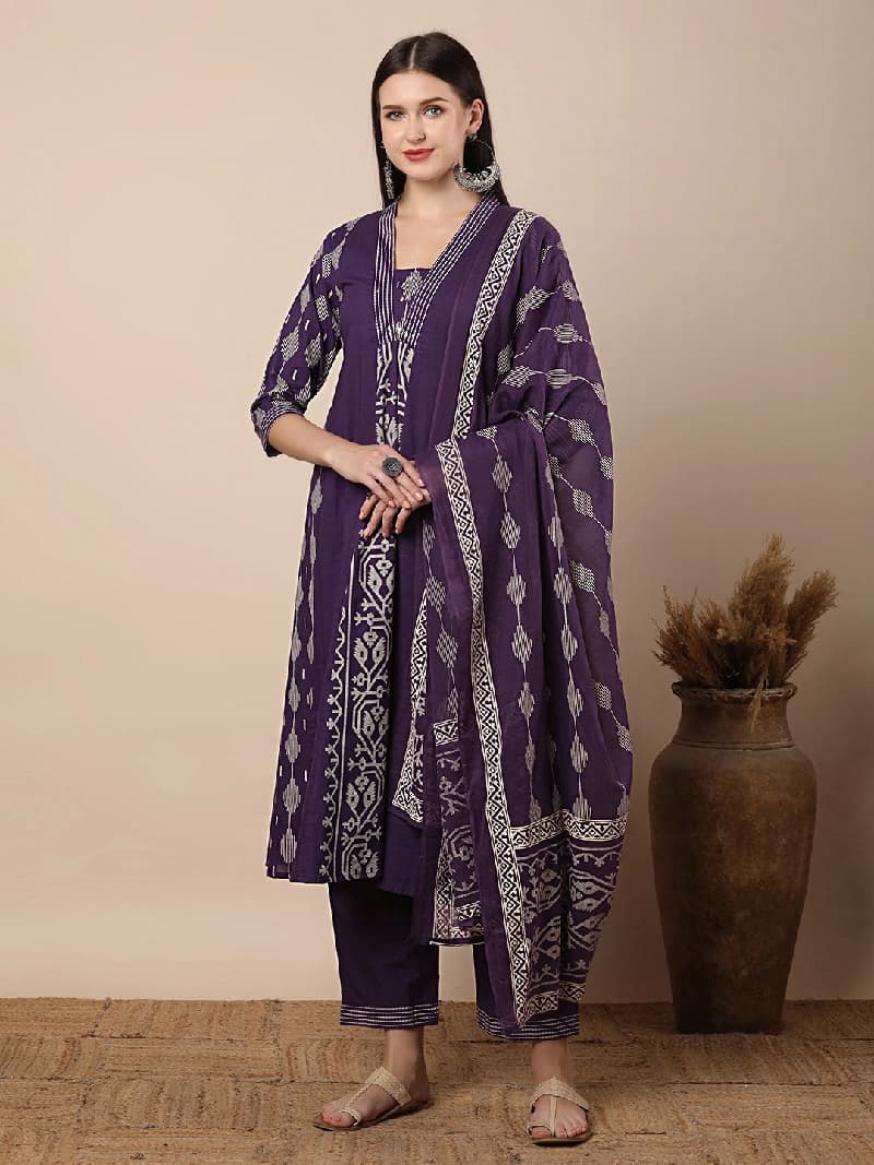 Women's Purple Festive Printed Kurta Set