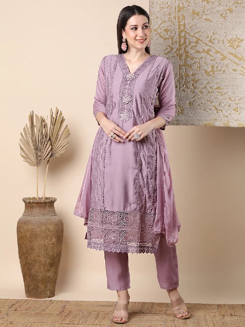 Women's Purple Festive Printed Kurta Set