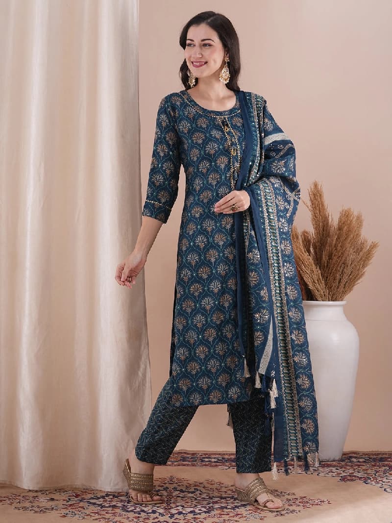 Women's Green Festive Printed Kurta Set