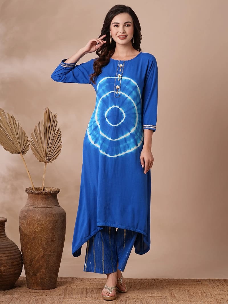 Women's Blue Casual Printed Kurta Set