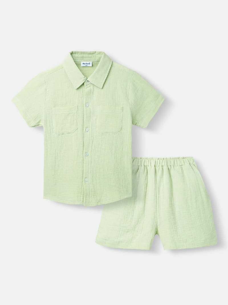 Boys Green Casual Shirt and Shorts Set