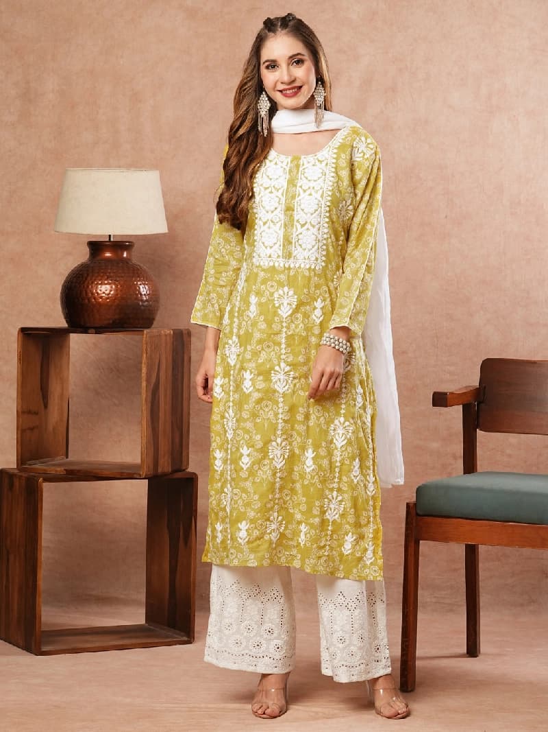 Women's Yellow Festive Printed Kurta Set