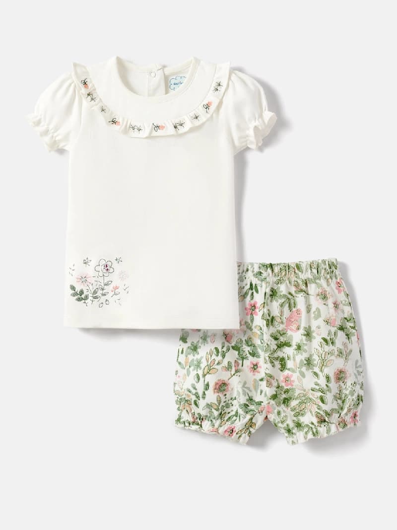 Girls White Casual Top with Shorts