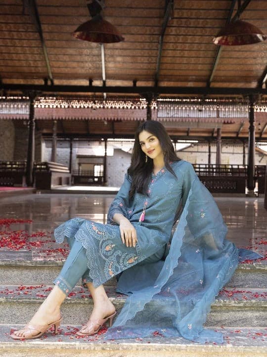 Women's Blue Casual Kurta Set