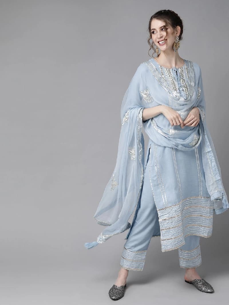 Women's Blue Casual Kurta Set