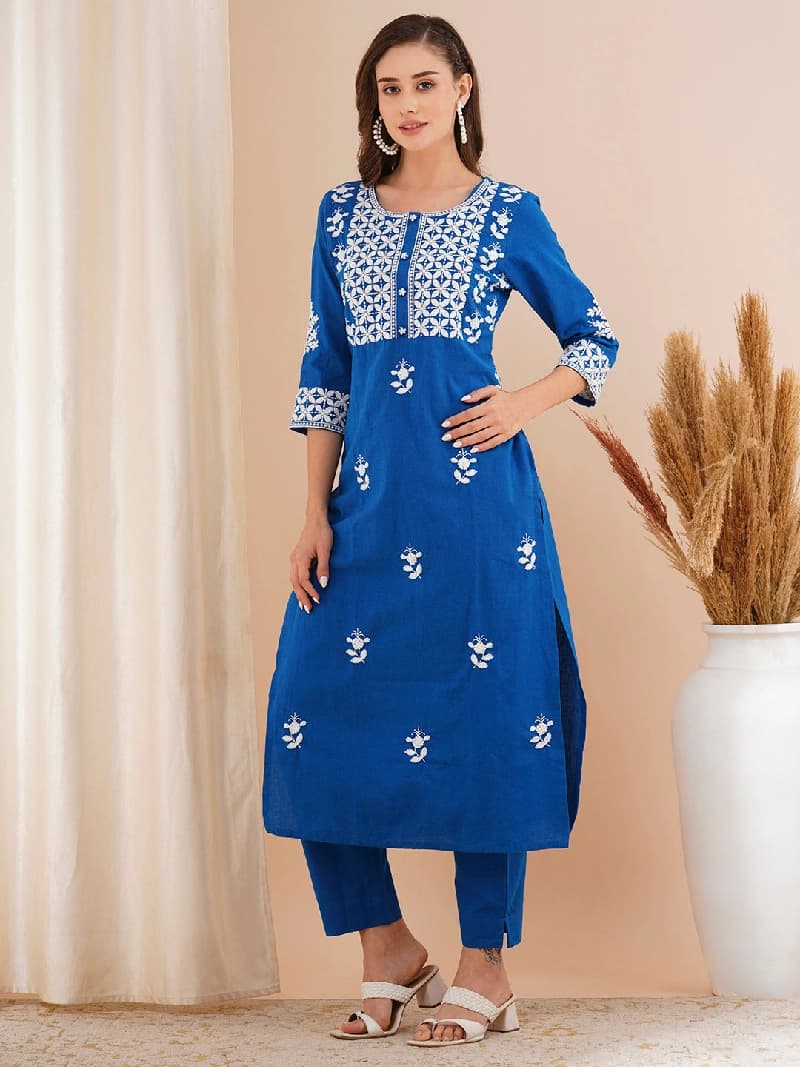 Women's Blue Casual Kurta Set