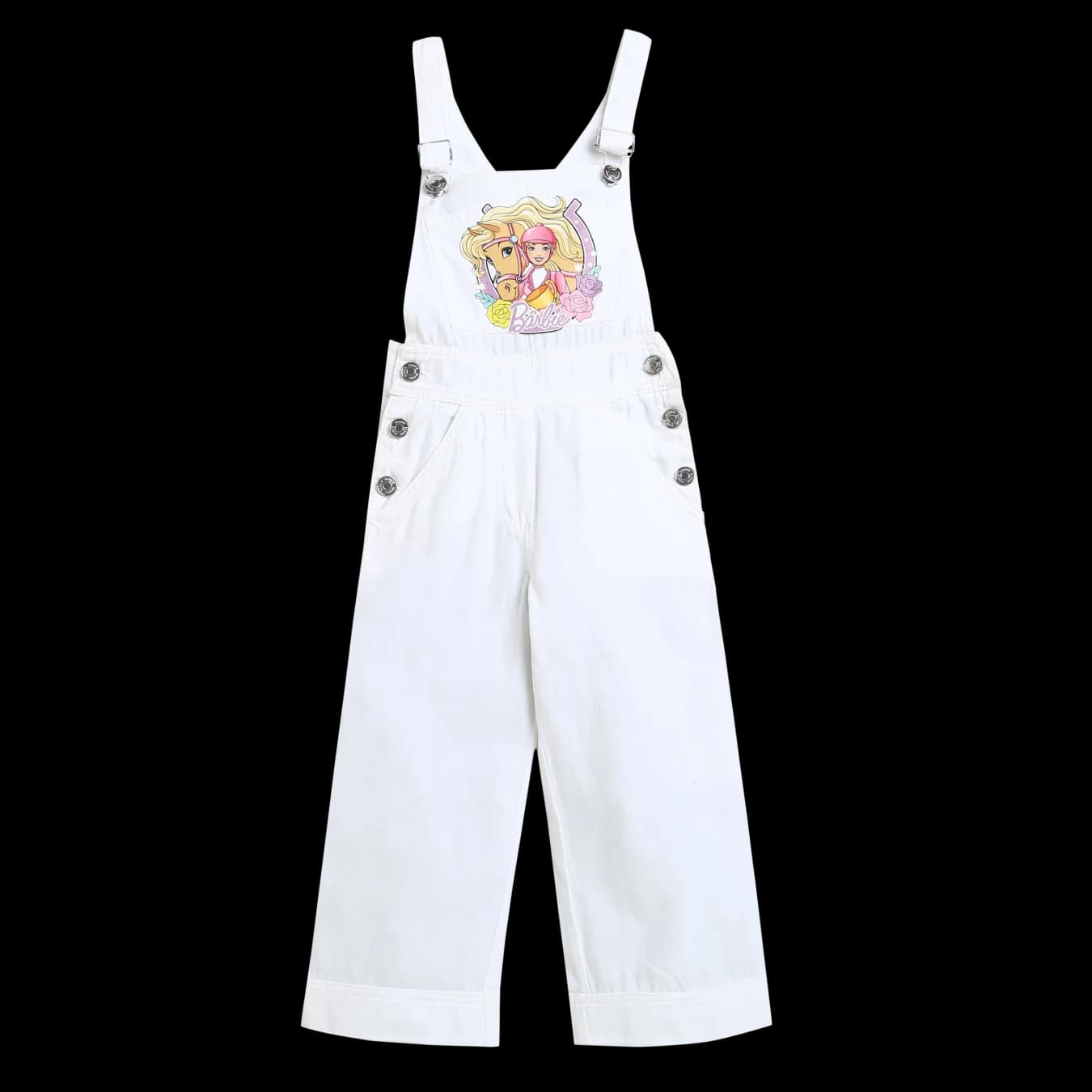 Girls White Casual Sleeveless Graphic Dungaree